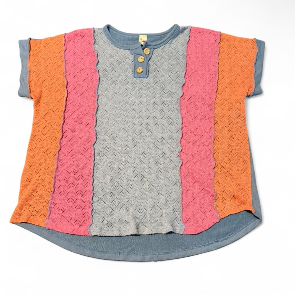 7th Ray Vintage Colorblock Knit Top | Boho Indie | 3X | Made USA